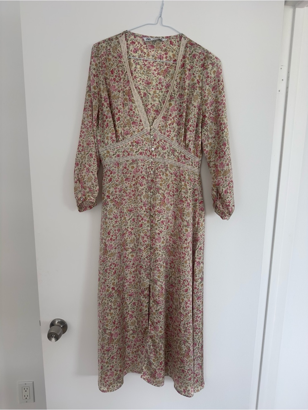 Zara Floral Lace-Trim Maxi Dress - Pink & Cream